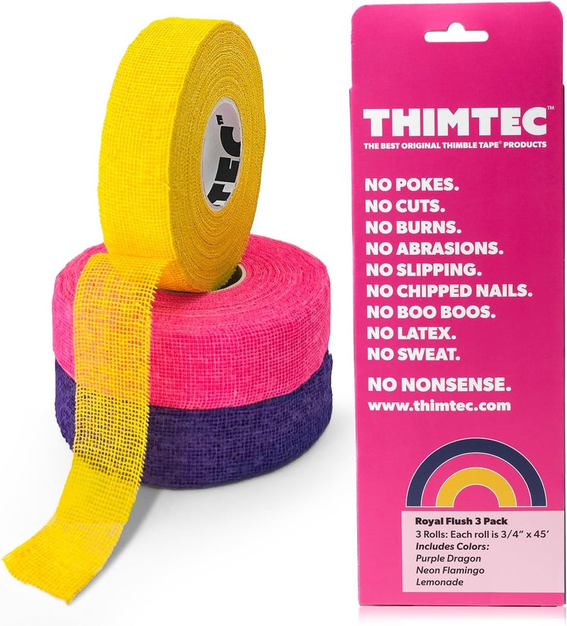 THIMTEC - The Original Thimble Tape for Hand Sewing - Fully Adjustable Nail & Finger Protector - A Smarter Alternative to Classic Knitting Thimbles - Royal Flush, 3-Pack - Image 1